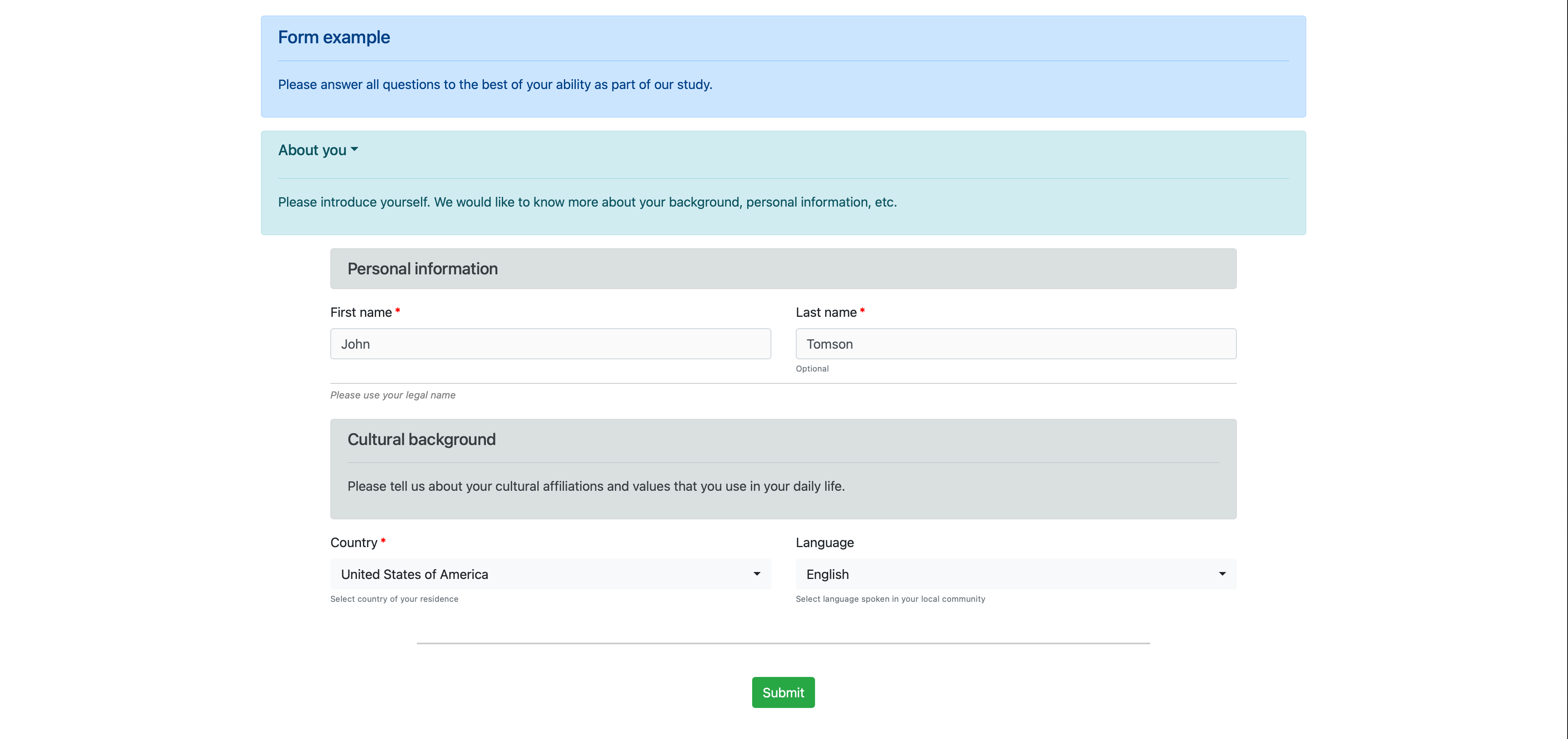 Completed form